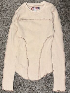 Urban Outfitters Light Cream Ribbed Long-Sleeve Top